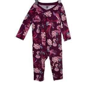 Tea collection Riko wrap neck baby romper in dragon floral print sz 9-12M